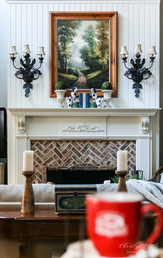 mantle with coffee cup