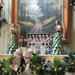 French Country Christmas mantel featuring large PEACE letters and gorgeous metal angels by Our Southern Home