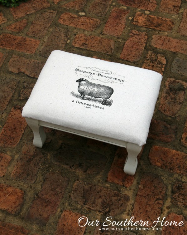 French Country sheep stool makeover using an image transfer technique by Our Southern Home #themedfurnituremakeoverday