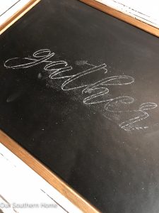 Join us each month for thrift store decor makeovers from 6 TOP bloggers. This month I'm sharing my GATHER chalkboard art makeover.