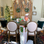 gift wrapping in the dining room