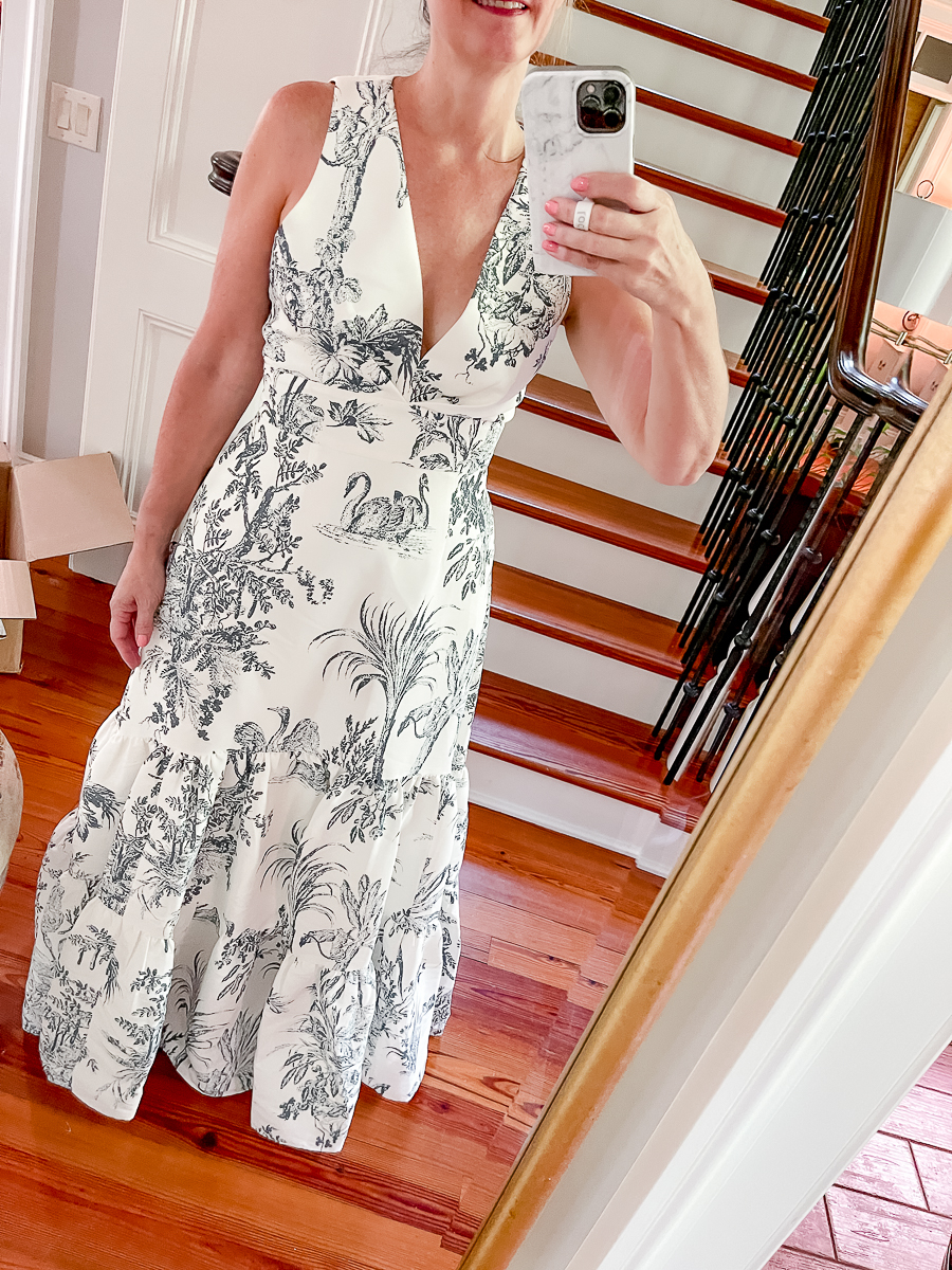 woman in toile dress