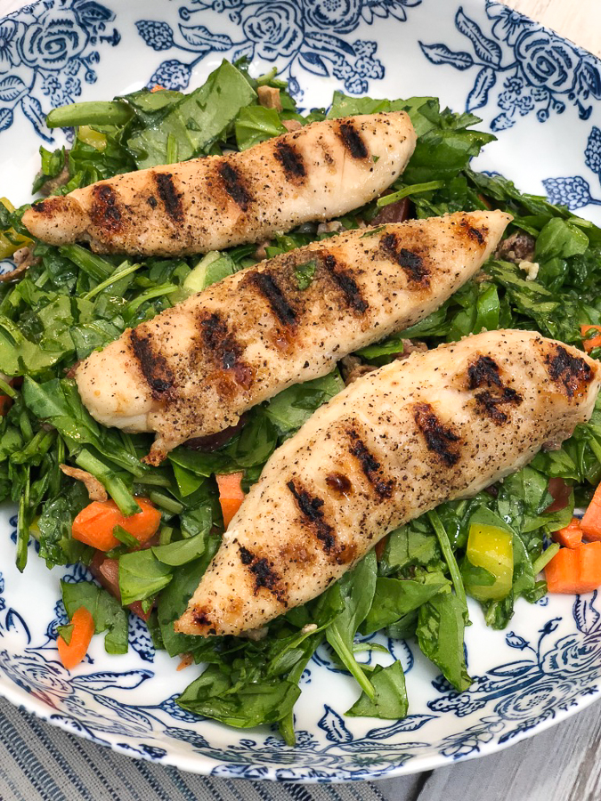 Being an Empty Nester means getting more active and maintaining my health by staying active and making good choices. This Lemon & Herb Grilled Chicken Salad is my got-to lunch. #ad #emptynest #lunch #salad #recipe