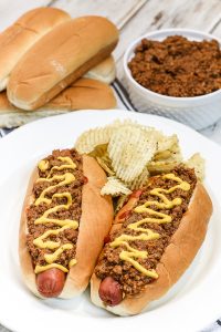 Homemade hot dog chili that is perfect for that picnic or tailgate party! Freezes well! #chili #hotdogchili #tailgate #picnic #recipe