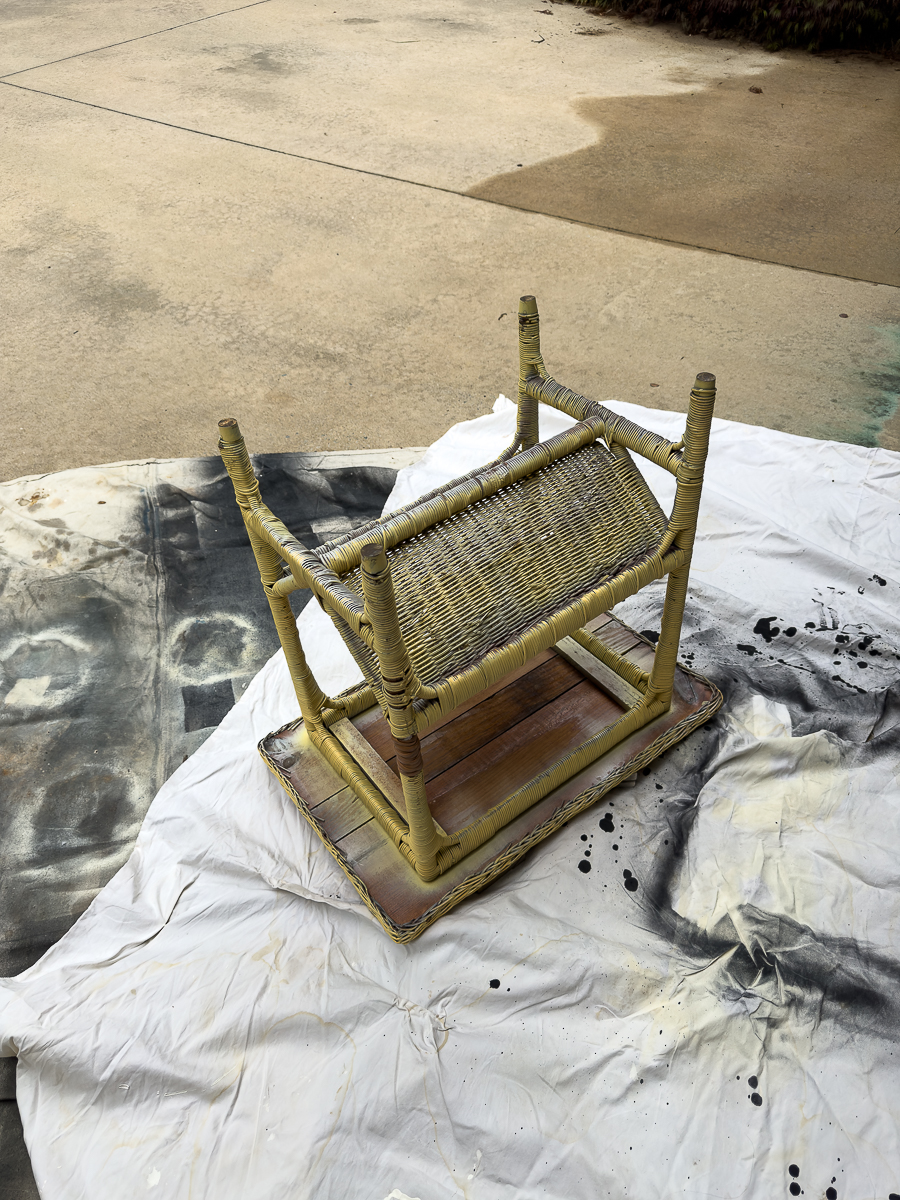 upside down table on drop cloth