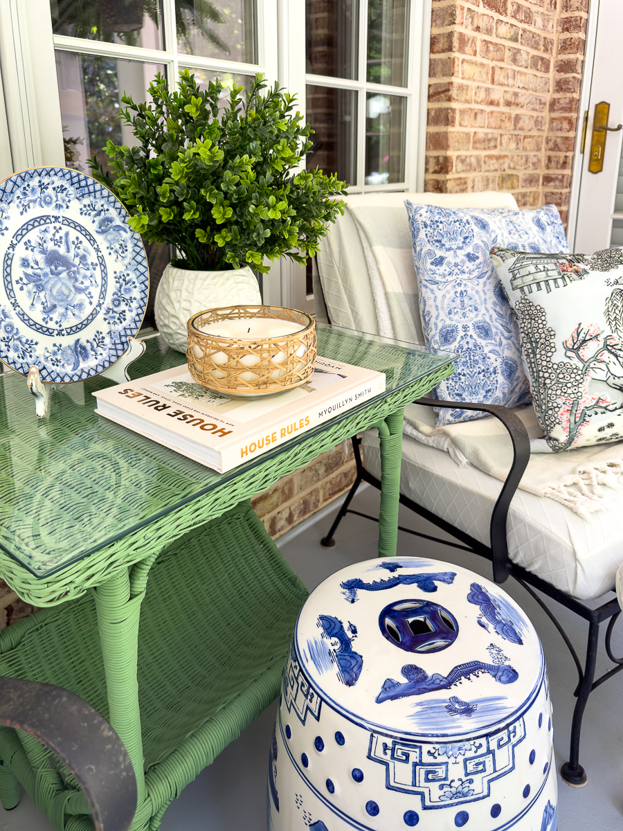 wicker table with decor