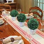 Make an inexpensive centerpiece by applying a weathered paint treatment to clay pots to create a striking topiary by Our Southern Home