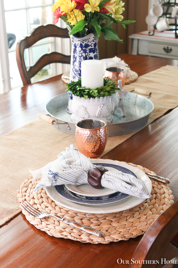 copper mugs with table setting