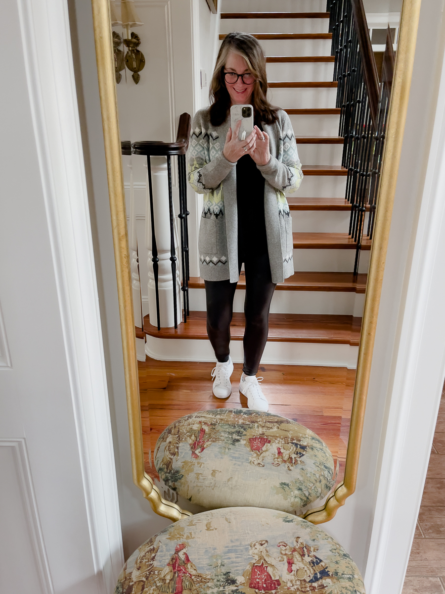 mirror selfie with cardigan