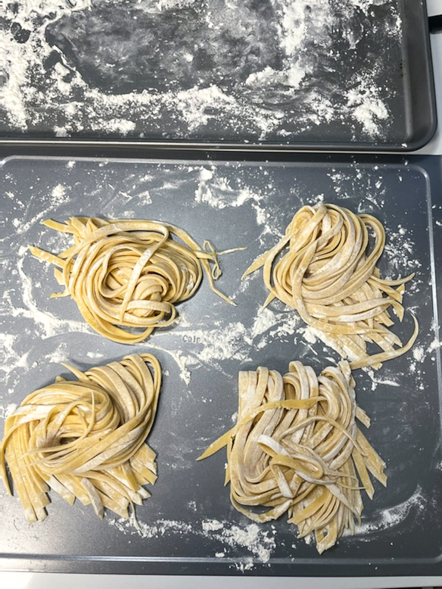 pasta nests on pan