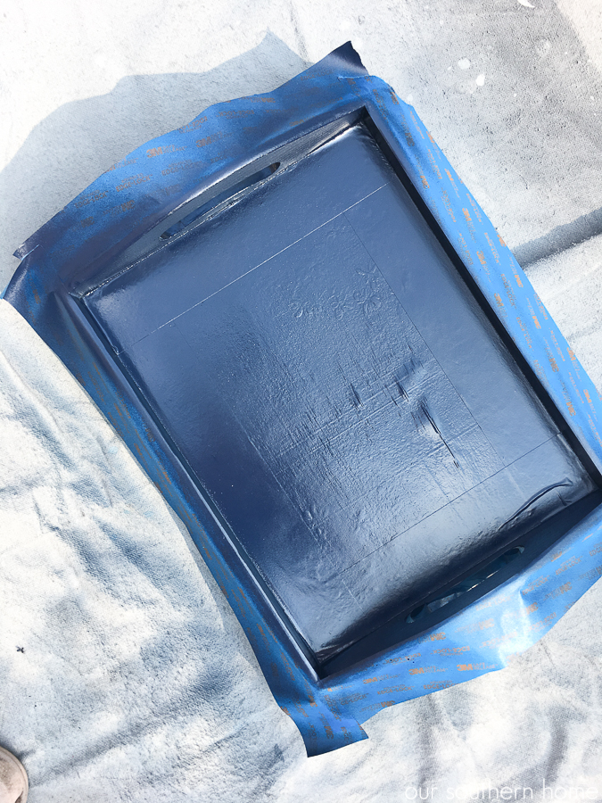 Thrift store tray makeover with a masculine look for a college apartment. #thriftstore #makeover #tray #apartmentdecor #college