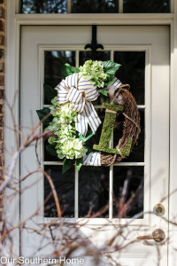 Simple monogrammed hydrangea spring wreath with supplies from Walmart! So easy and convenient!