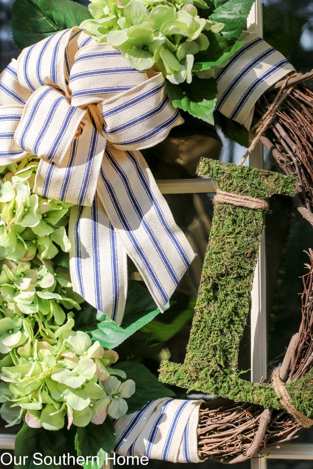 Simple monogrammed hydrangea spring wreath with supplies from Walmart! So easy and convenient!