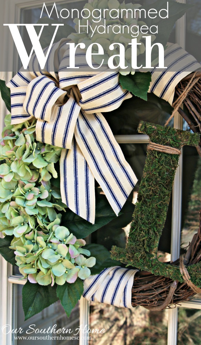 Simple monogrammed hydrangea spring wreath with supplies from Walmart! So easy and convenient!