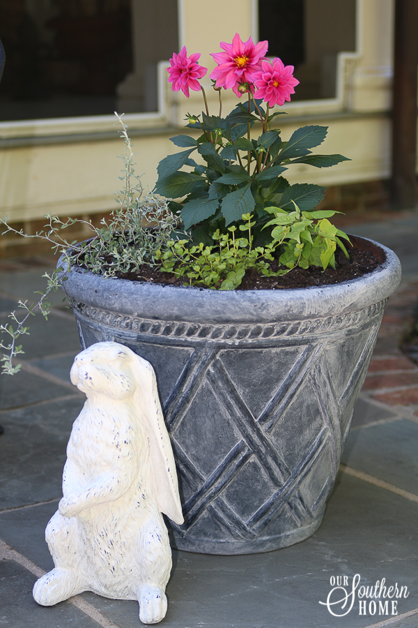 DIY faux aged concrete painted pot makeover! Save money and refresh what you have with paint!