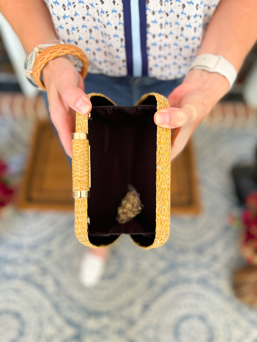 opened wicker clutch