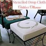 No sew stenciled drop cloth outdoor ottoman by Our Southern Home