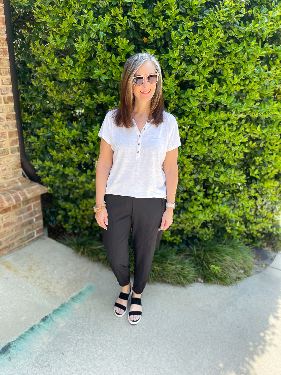 woman in black joggers