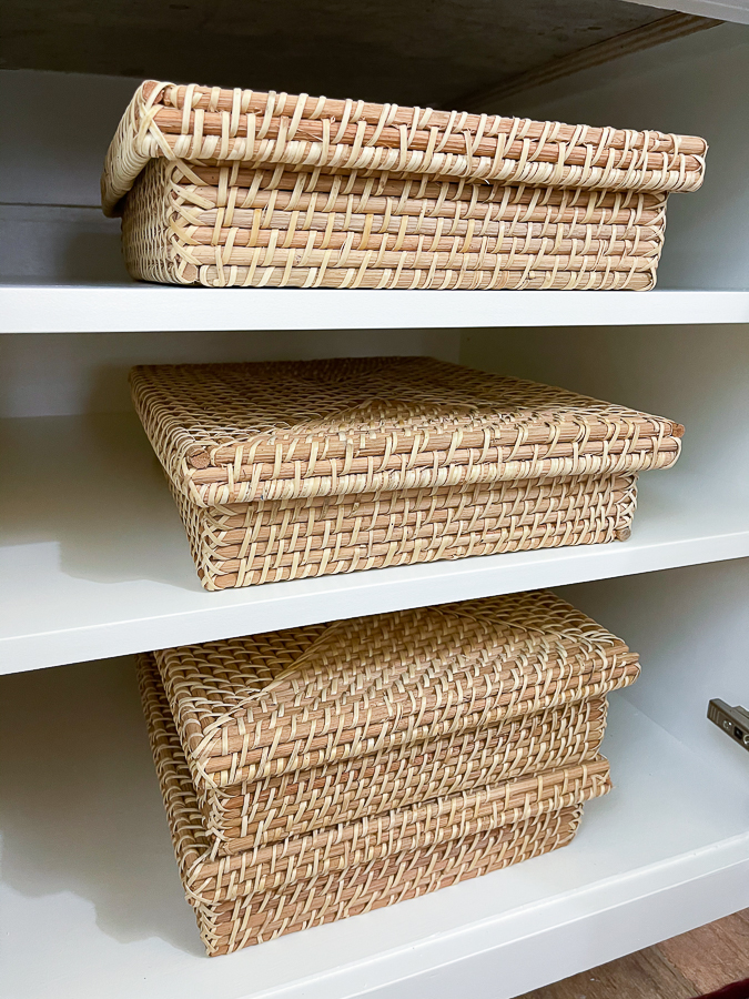 baskets in a cabinet