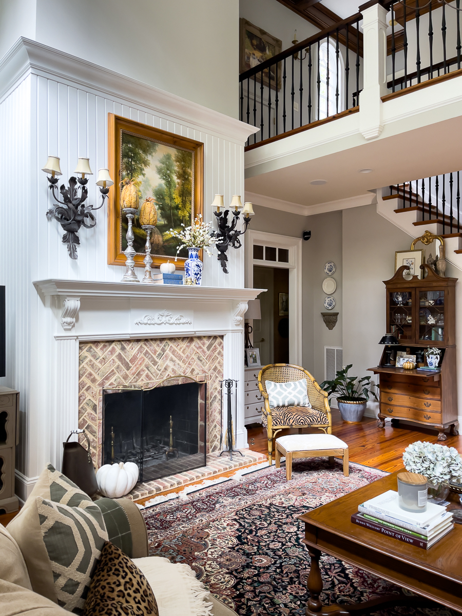 family room with fireplace