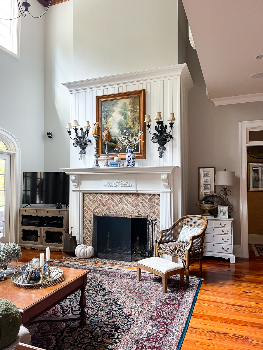 family room with fireplace