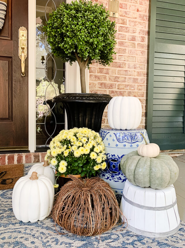 painted basket with fall decor