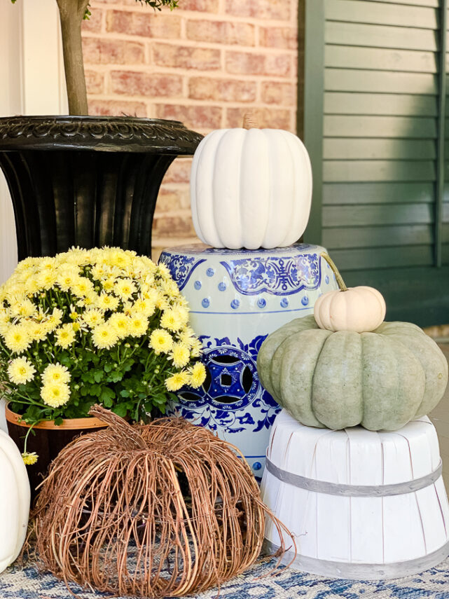 painted basket with fall decor