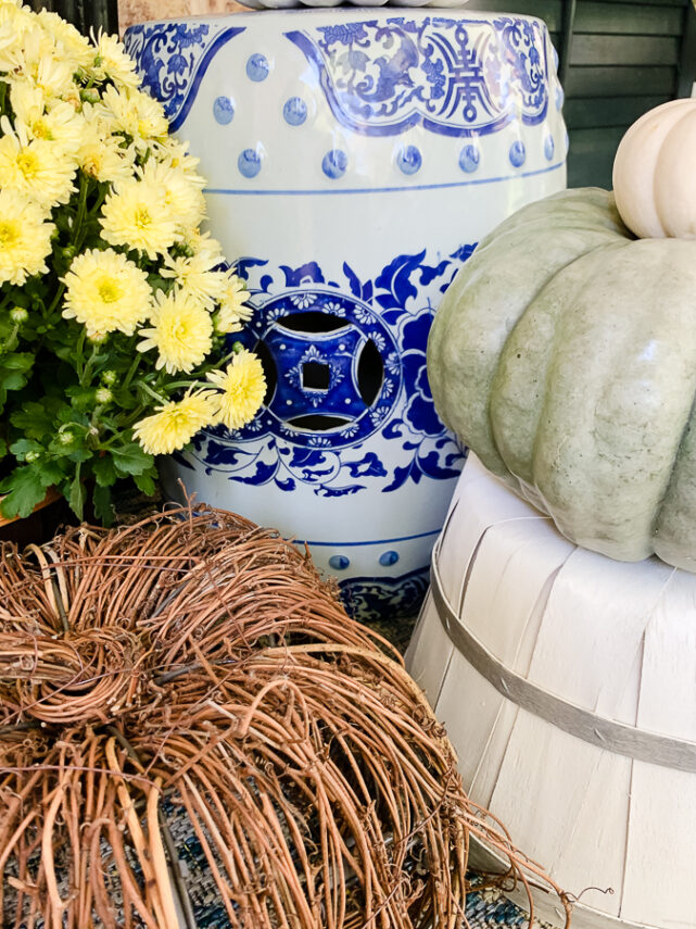 painted basket with fall decor