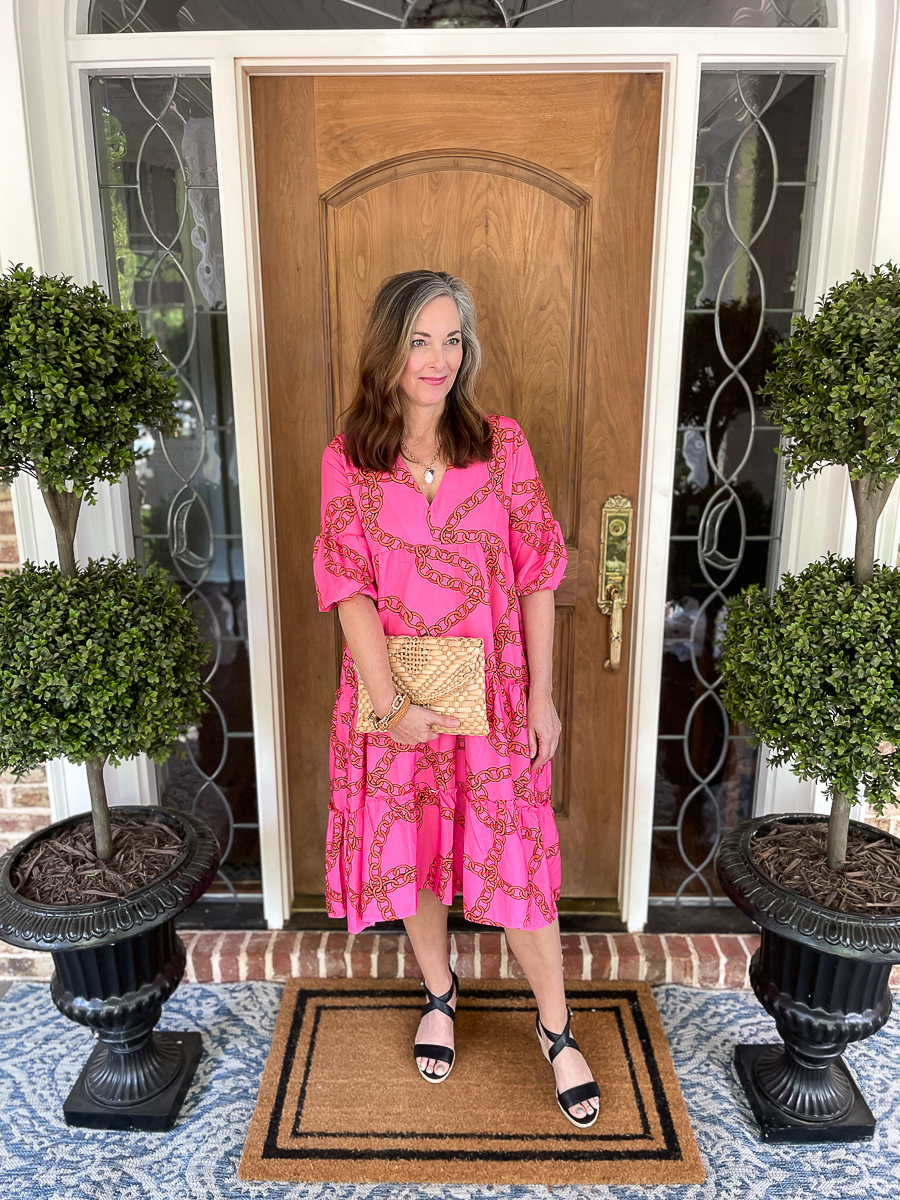 woman on porch in dress