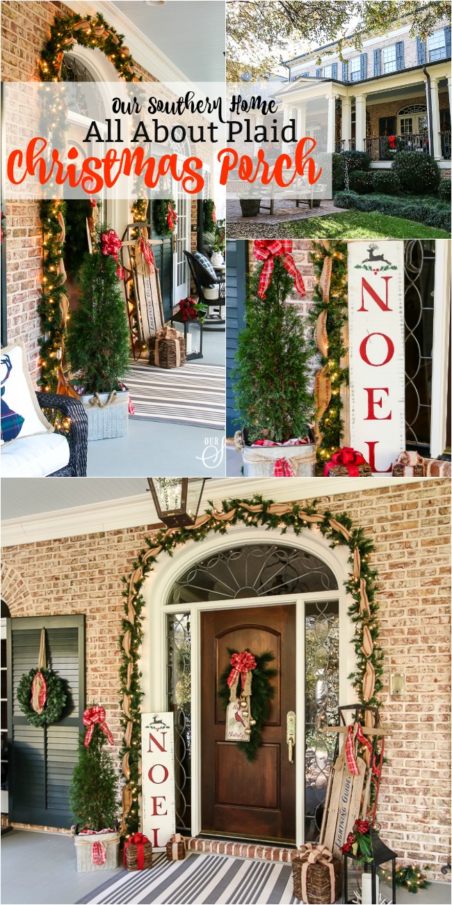 Southern Porch tour full of ideas with plaids and more! #christmas #christmasporch #christmasdecor