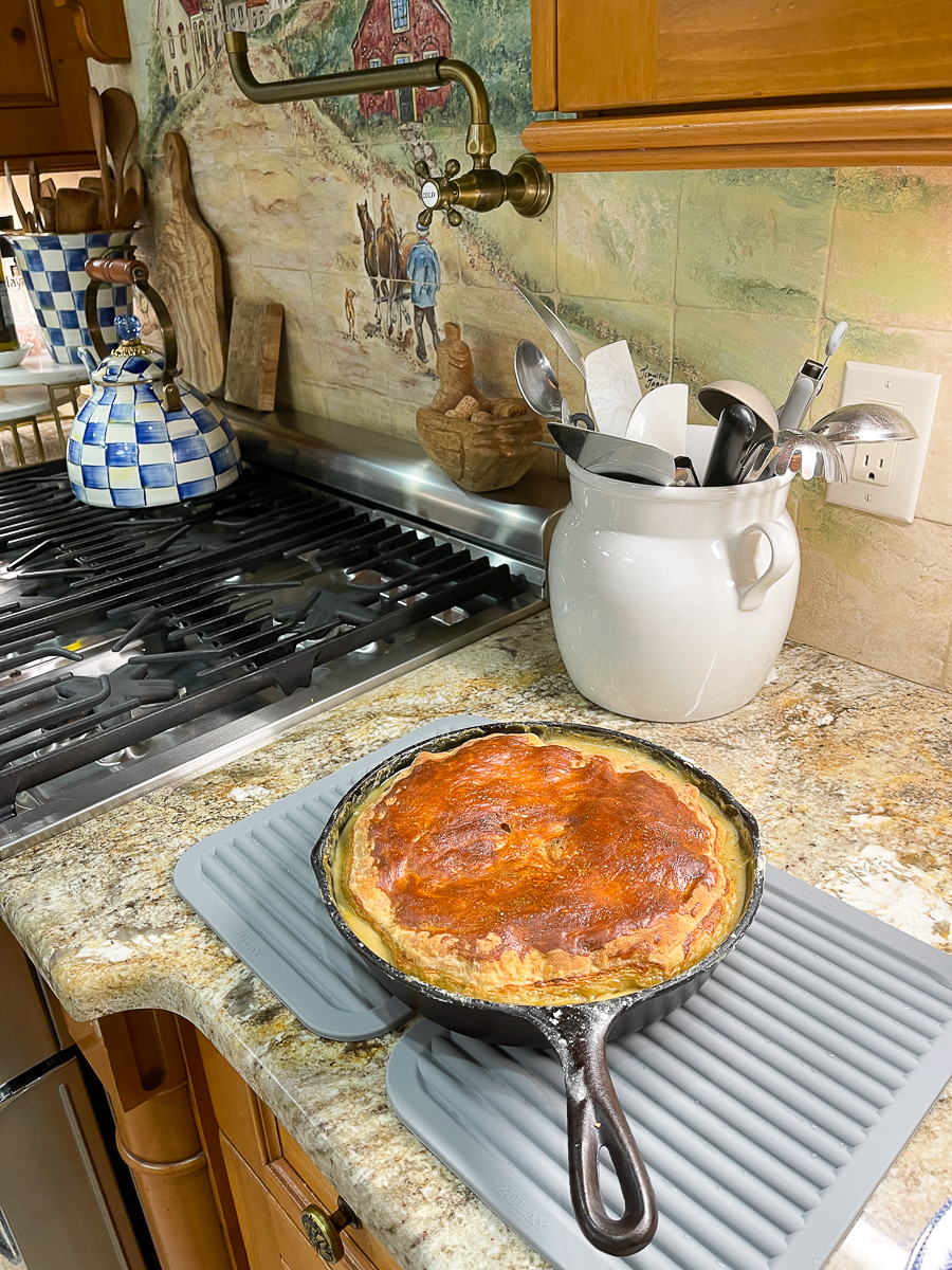 chicken pot pie right out of the oven