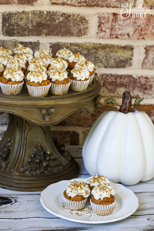 Semi-homemade mini PUMPKIN SPICE cupcakes are so easy when you start with a boxed cake mix!