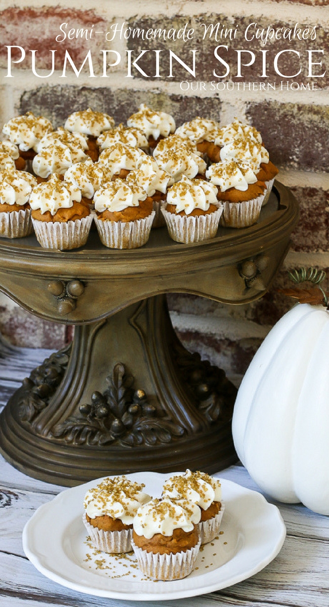 Semi-homemade mini PUMPKIN SPICE cupcakes are so easy when you start with a boxed cake mix!