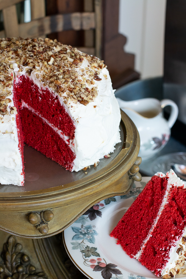 red velvet cake sliced