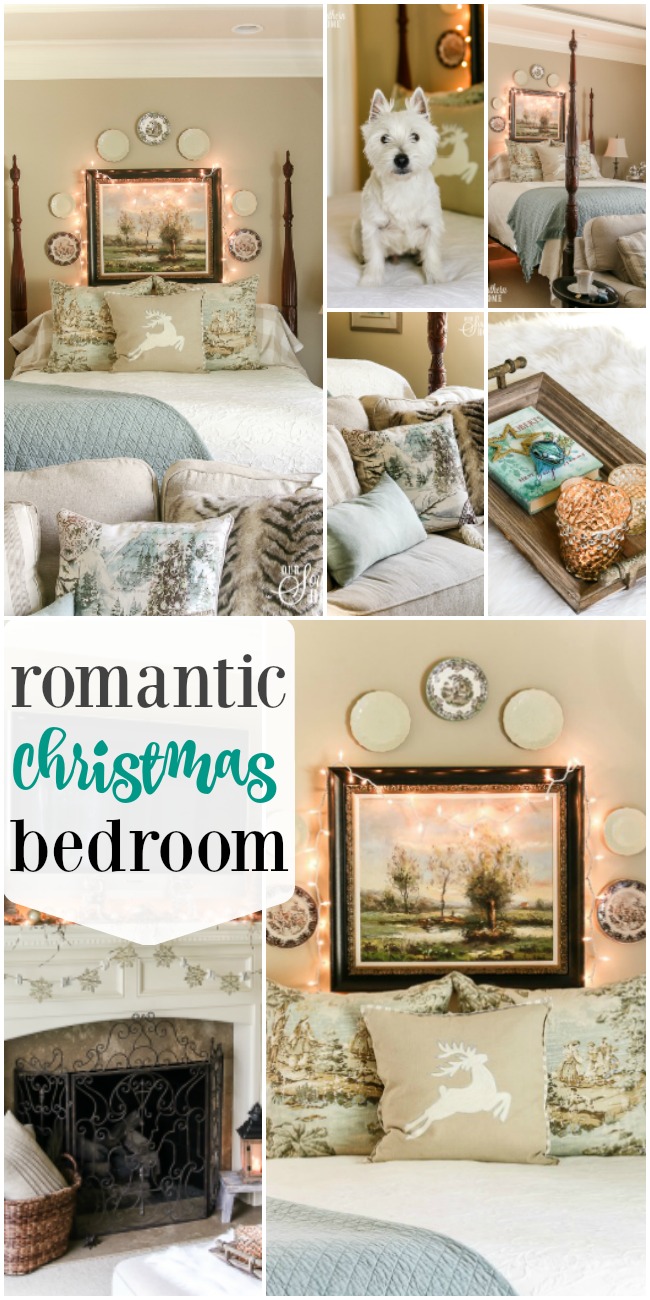 Romantic master bedroom decked for Christmas with neutral decor for an unexpected look! #christmasbedroom #christmasdecor #christmas