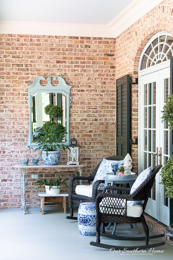 summer front porch with blues and rockers