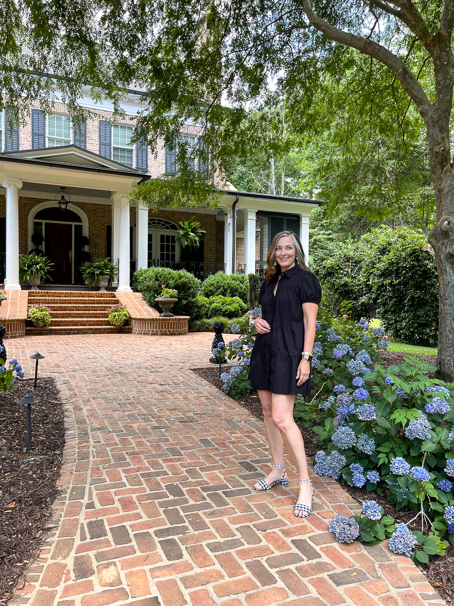 woman in black summer dress