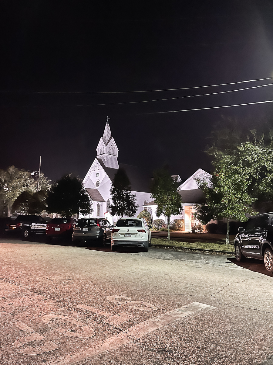 church at night