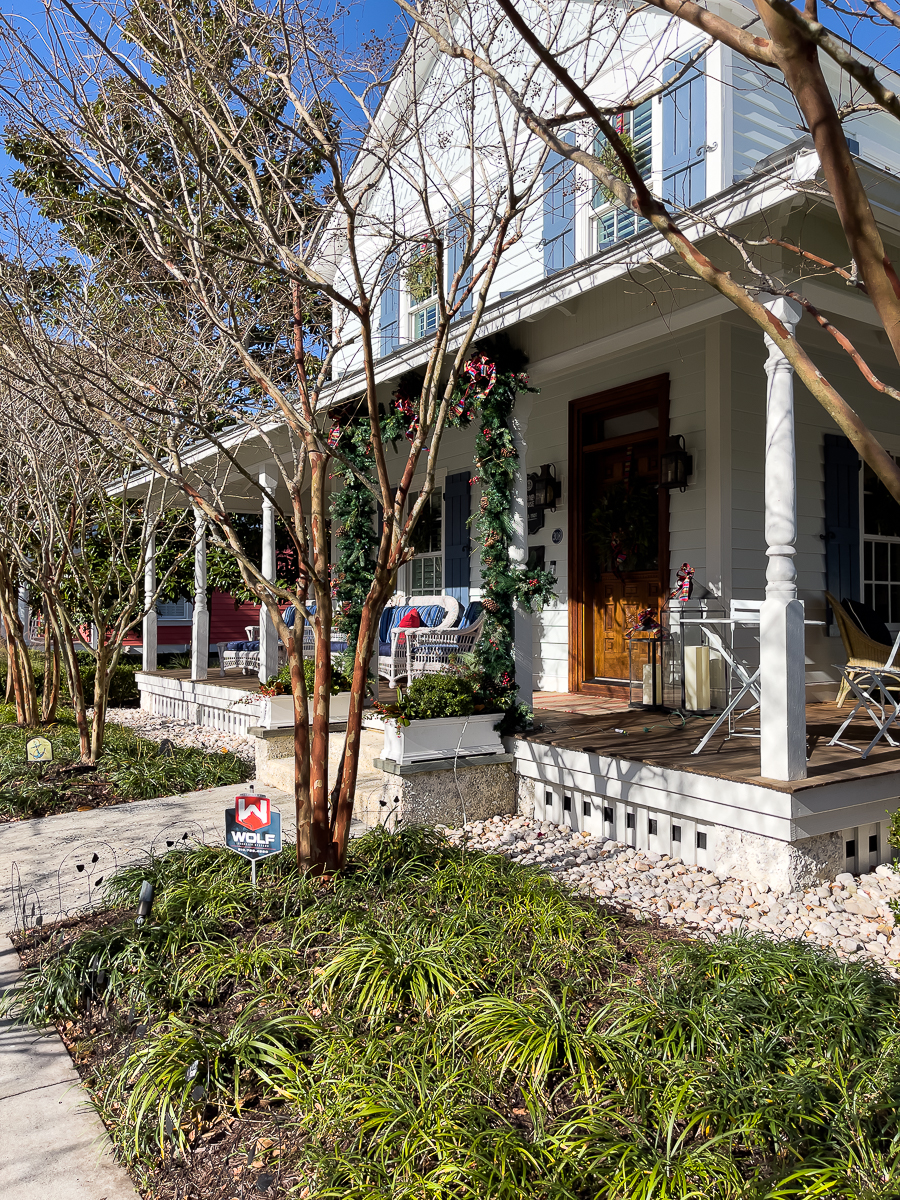 front porch of house with stained door