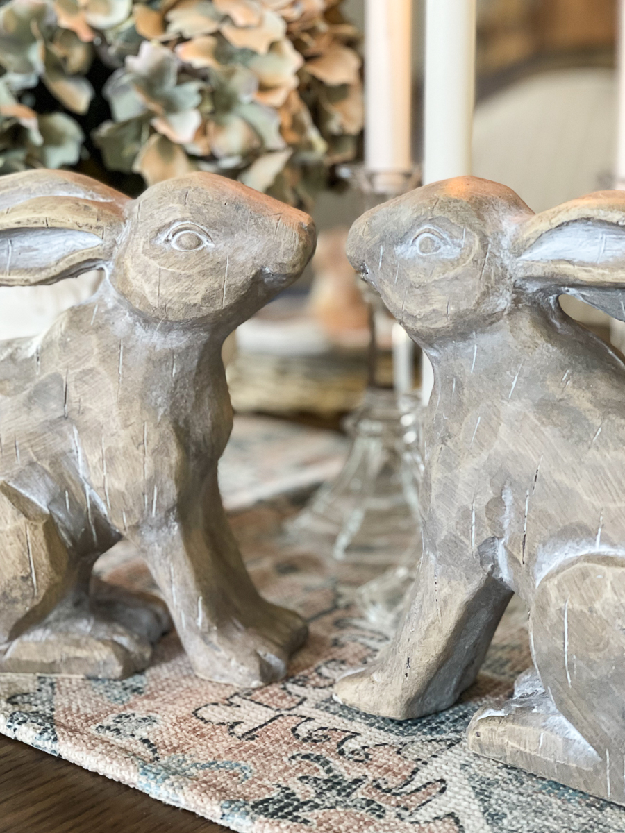 dining room table with bunnies