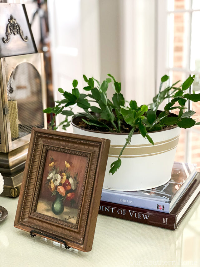 vignette with books and a plant