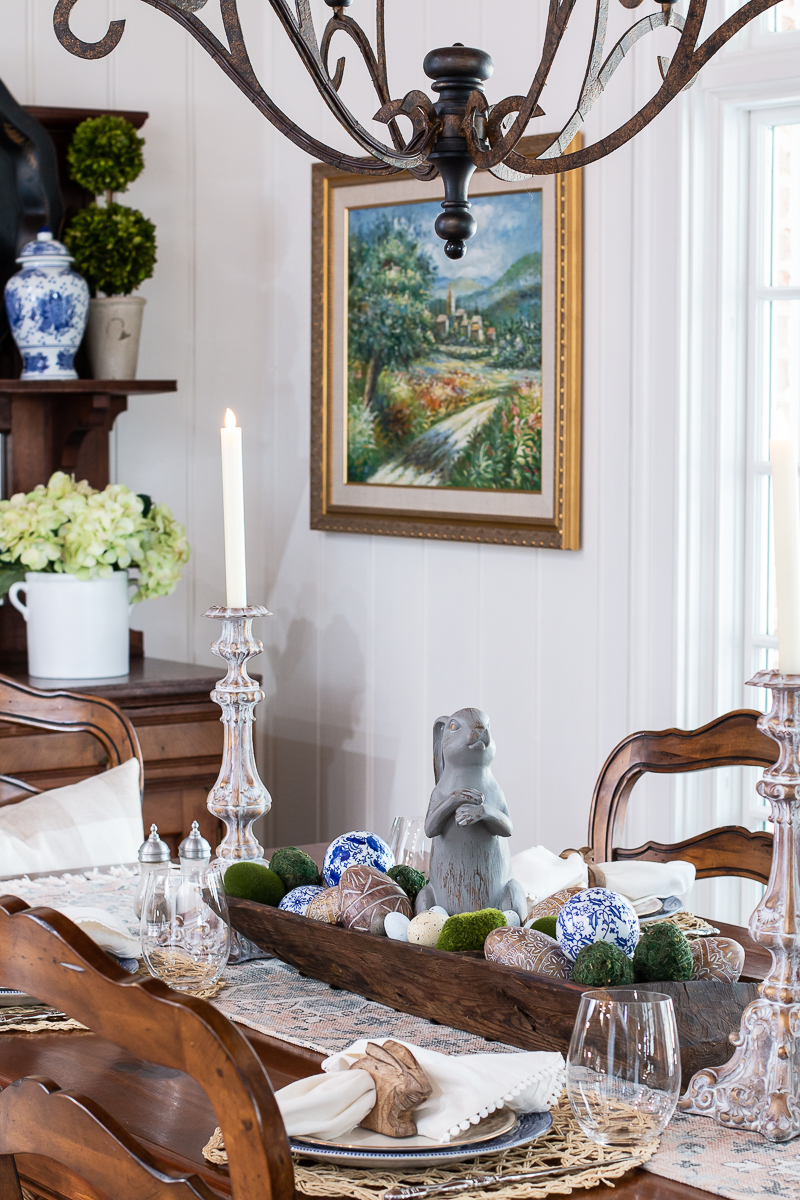 easter tablescape in kitchen