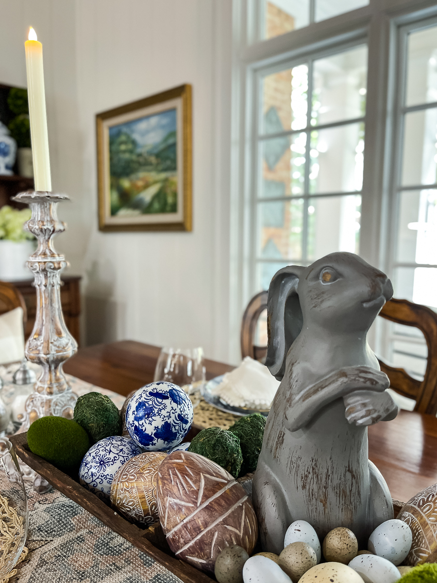 rabbit with dough bowl and eggs