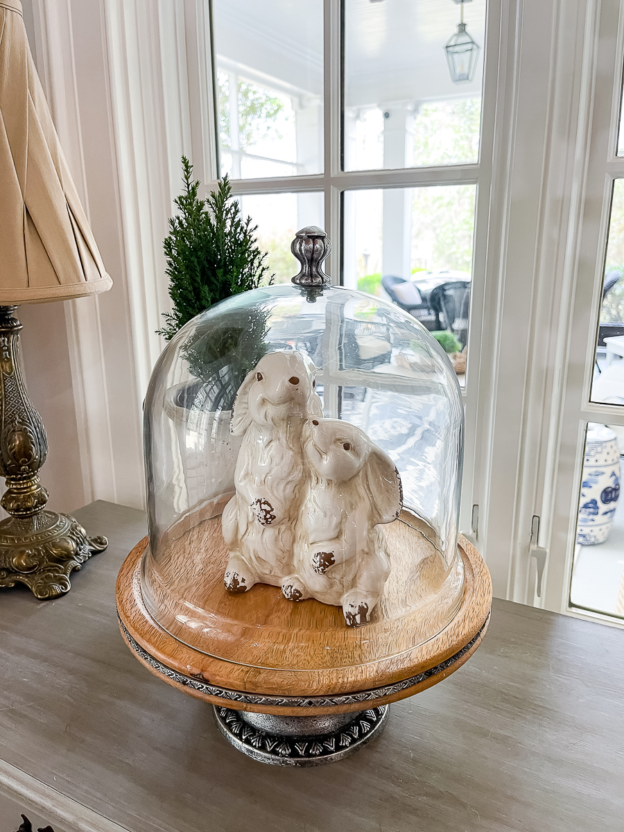rabbit in dome cake stand