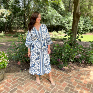 woman in blue dress