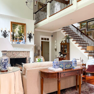 family room with high ceilings