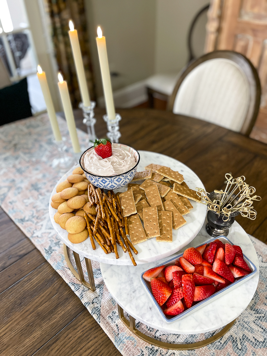 dessert dip with cookies and pretzels