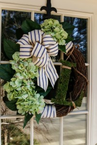 Simple monogrammed hydrangea spring wreath with supplies from Walmart