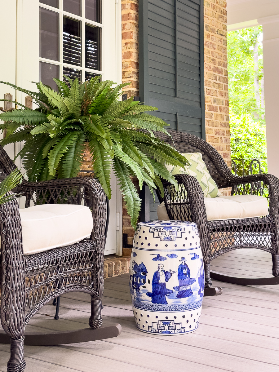 rocking chair with chinoiserie garden stool