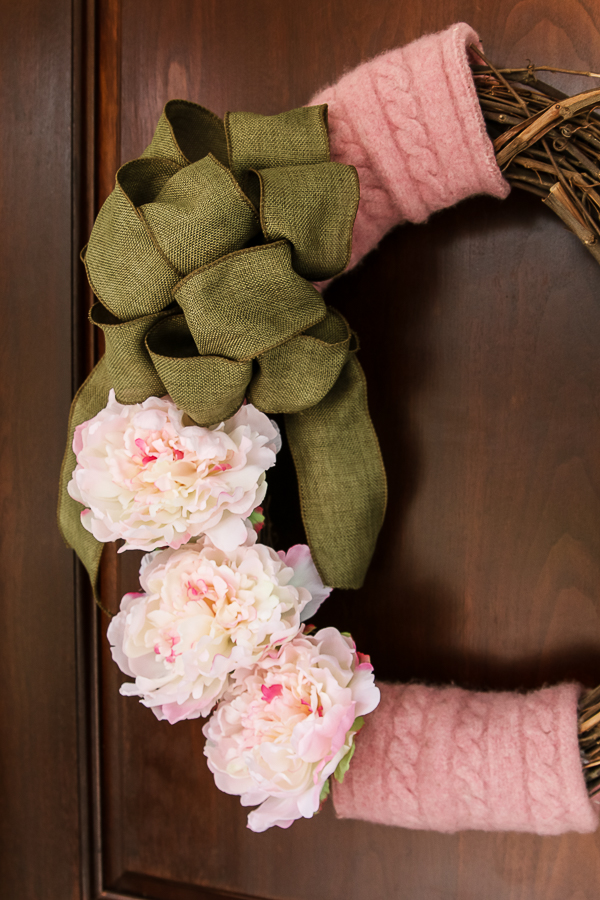 Peony Grapevine Wreath made with a couple of items from the thrift store for thrift store makeover day!